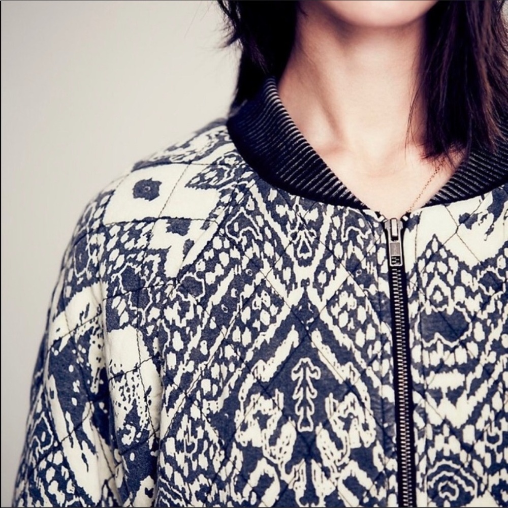 Free People Black and Cream Bomber Jacket - Picture 5 of 14